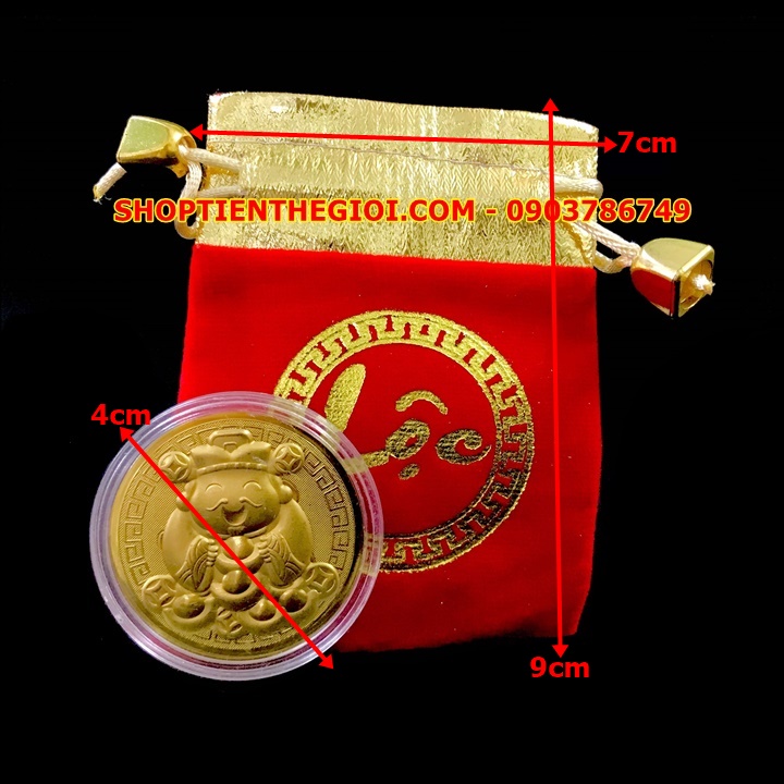 Đồng xu Thần Tài Cute Tặng Túi Gấm Lộc - SP005424